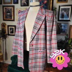 Y2K MARY MCFADDEN Grey Plaid‎ Blazer Suit Jacket